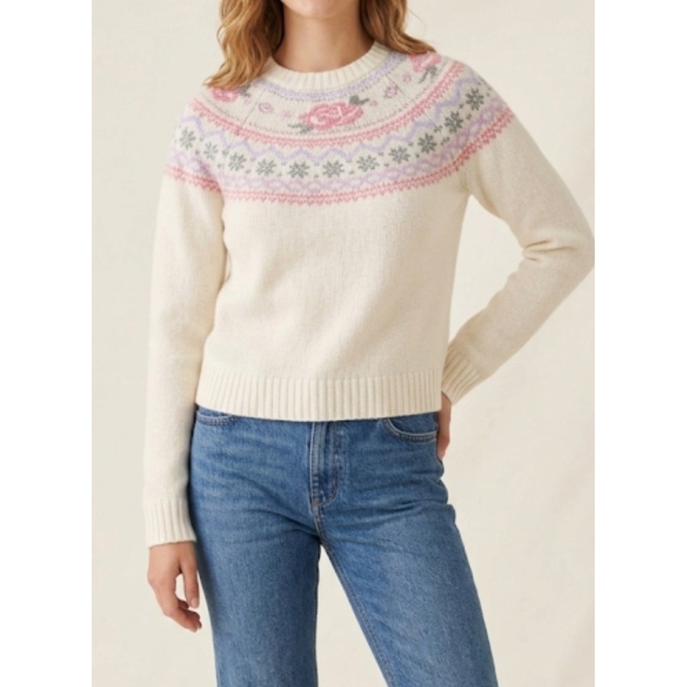 FCT With Love Womens Sweater Medium White Long sleeve with stampdo NWT